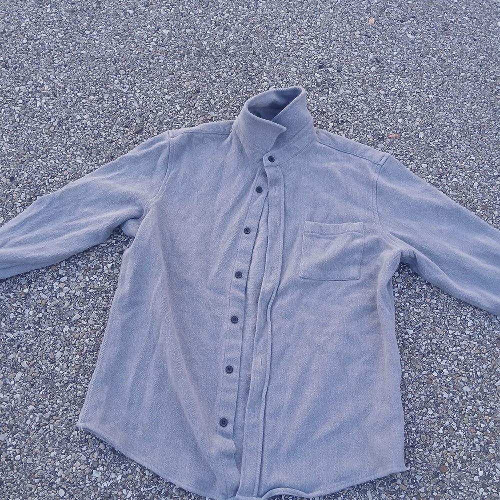Zara Shirt Mens XL Gray Twill Long Sleeve Button Up Stand Collar Chest Pocket